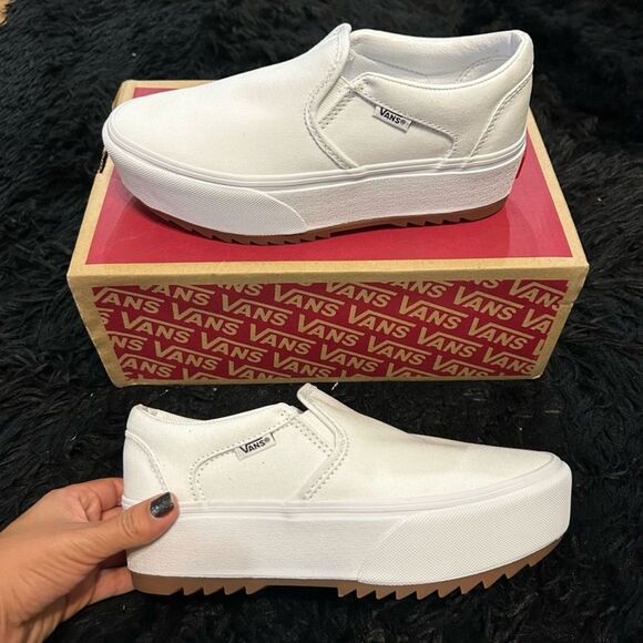 VANS Asher white platform slip on shoes sneakers women’s 9 new - Picture 6 of 7